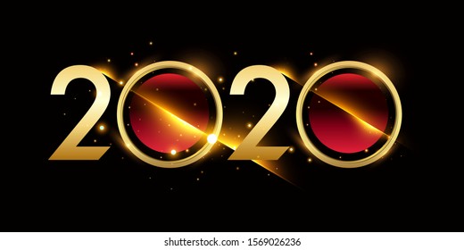 Happy New Year 2020 - New Year Shining background with gold element and glitter