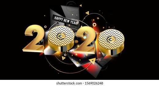 Happy New Year 2020 - New Year Shining background with gold element and glitter
