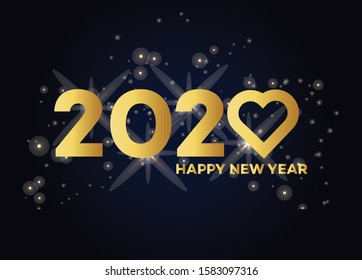 Happy New Year 2020 - New Year Shining background with gold clock and glitter. - Vector