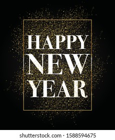 Happy New Year 2020 - New Year Shining background with gold clock and glitter, POSTER, banner design, logo unit, flayer brochure