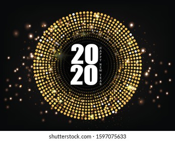 Happy New Year 2020 - New Year Shining background with gold clock and glitter
