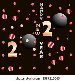 Happy New Year 2020 - New Year Shining background with a red and white stripe ball