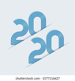 Happy New Year 2020 sign. Christmass design element for flyer. Cut Paper Vector Illustration EPS10