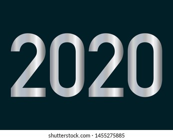 Happy New Year 2020, Silver Vector on blue background For New Year's Day Cards. illustration, EPS.10