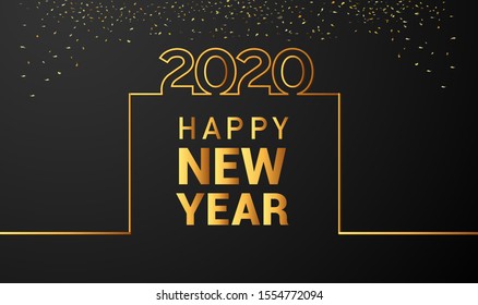 Happy new year 2020 with square frame and confetti on black background
