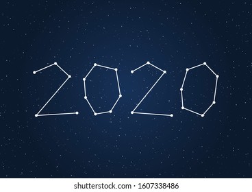Happy New Year 2020 with stars texture on dark sky background.