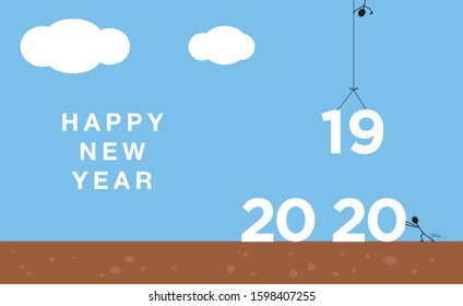 Happy New Year 2020 - Stick Man Pushing it