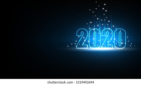 Happy New year 2020 with Technology abstract futuristic background, Hi-tech digital and engineering concept, Vector illustration