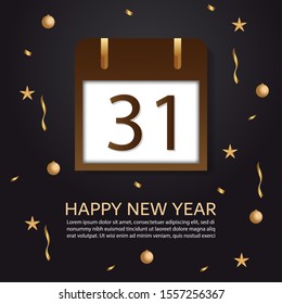 Happy New Year 2020 template with black background - Can be used for brochure, card, banner design templates. 
Vector illustration.