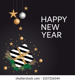 Happy New Year 2020 template with black background - Can be used for brochure, card, banner design templates. 
Vector illustration.