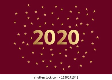 Happy New Year 2020 template with red background -  Can be used for brochure, greeting card, banner design template. Vector Illustration