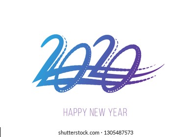 Happy New Year 2020 text design. Cover of business diary for 2020. Brochure design template, card, banner. Vector illustration. Isolated on white background