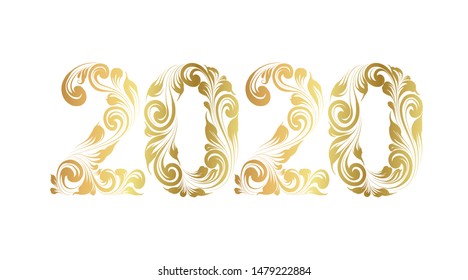 Happy new year 2020 text for greeting card. Vector illustration.