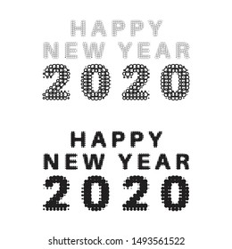 HAPPY NEW YEAR 2020 text halftone circle dots pattern element, pop art style vector illustration black on white background.