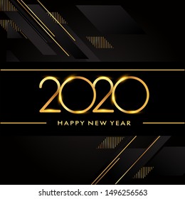 Happy New Year 2020 text design gold colored isolated on black background, vector elements for calendar and greeting card.