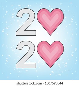Happy New Year 2020 Text Design with heart, Vector illustration.