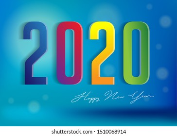 Happy New Year 2020 text design. Cover of business diary for 2020 with wishes. Brochure design template, card, banner. Vector illustration. Isolated on white background.