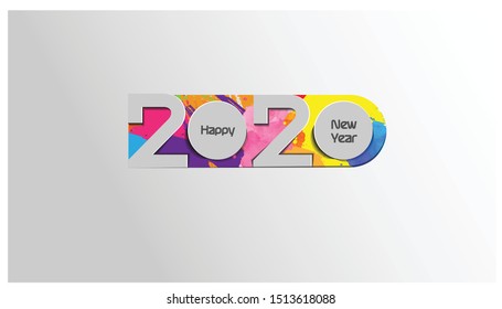 Happy new year  2020 text - Background Watercolor stains colorful -  modern Idea and Concept Vector illustration.