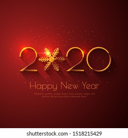 Happy New Year 2020 text design. Vector greeting illustration with golden numbers and snowflake