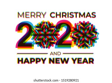 Happy New Year 2020 Text Сolored Design. Vector illustration. Isolated on white background.