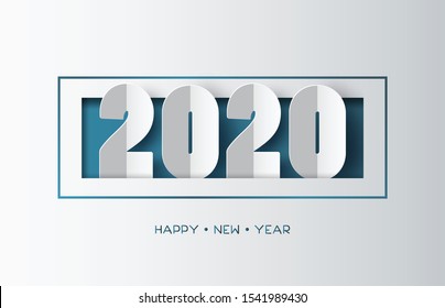 Happy new year 2020 text design with paper cut  style.