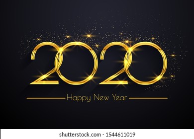 Happy New Year 2020 text design. Vector greeting illustration with golden numbers