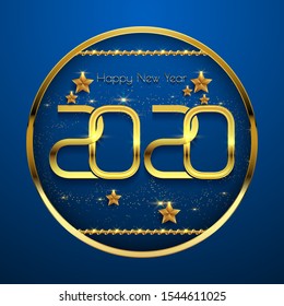 Happy New Year 2020 text design. Vector greeting illustration with golden numbers