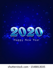 happy new year 2020 text with blue blue background poster, greeting card