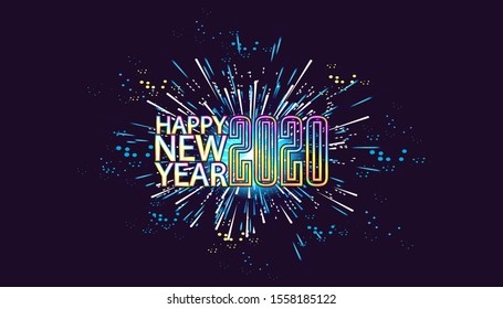 Happy new year  2020 text- Fireworks Colorful - background Vector illustration.