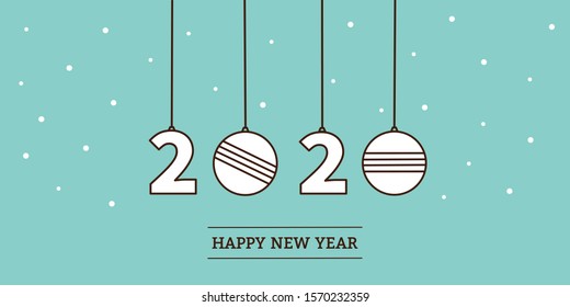 Happy New Year 2020 text design. Flat vector illustration of white number 2020. Blue background. Design template, card, banner.