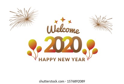 Happy New Year 2020 Text Design Patter with Fireworks element, Design Vector illustration.