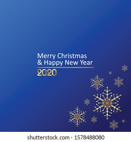 Happy New Year 2020 text design. Vector greeting illustration with golden numbers and snowflake