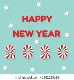 Happy New Year 2020 text design. Vector greeting illustration with red and white numbers