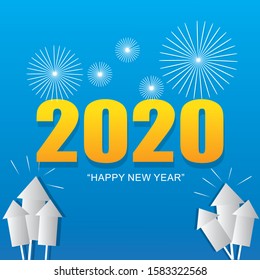 Happy new year 2020 Text Design vector color blue