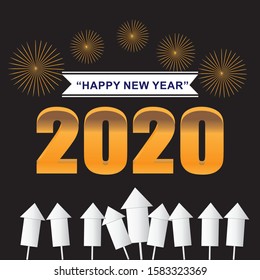 Happy new year 2020 Text Design vector color black