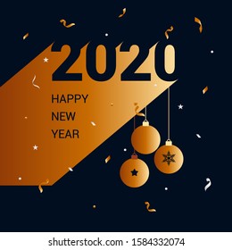 Happy New Year 2020 text design. Poster design template, card, banner. Vector illustration. 