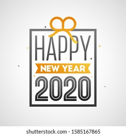 Happy New Year 2020 Text in Gift Box Shape on White Background.