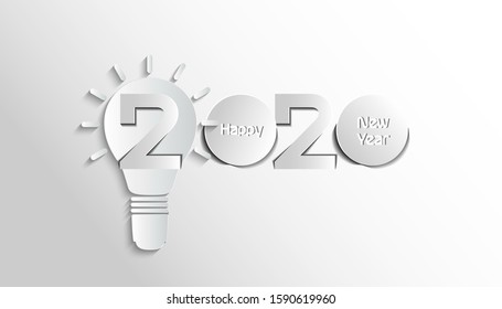Happy new year  2020 text with  light bulb - modern Idea and Concept Vector illustration.