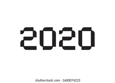 Happy new year 2020 text design. Abstract geometric pattern of primitive shapes. Repeatable geometric shapes pattern design. Black and white version.