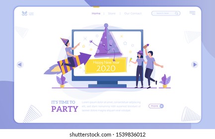 Happy new year 2020, time to party illustration on landing page