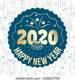 happy new year 2020 type design with vector background and icon celebration gold and blue 