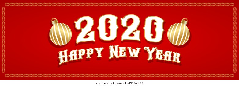 Happy new year 2020 typographic vector illustration with retro style lettering and decorative elements. 
