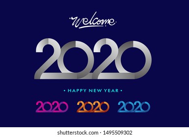 Happy new year 2020 typography vector design for greeting cards and poster with confetti, design template for new year celebration.