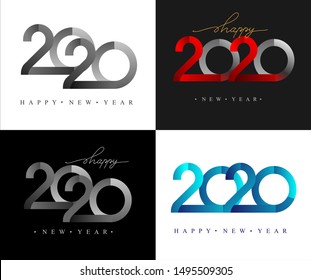 Happy new year 2020 typography vector design for greeting cards and poster with confetti, design template for new year celebration.