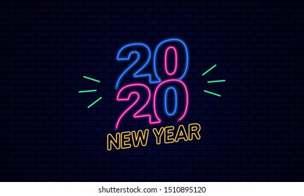 Happy New Year 2020 typography text poster celebration with glowing neon light effect on dark blue brick background vector illustration