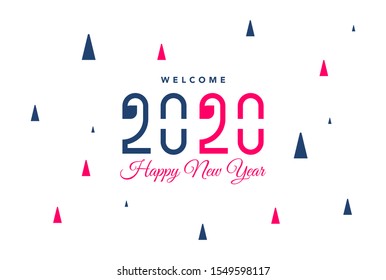 Happy New Year 2020 Typography. Christmas trees pattern in the background. Merry Christmas 2020 celebration numbers typography vector image. 