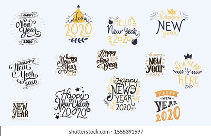 Happy new year 2020 typography design illustration