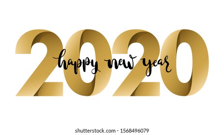 Happy New Year 2020, Typography Lettering, Isolated Vector