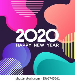 Happy New Year 2020 Typography on Abstract Liquid Background. Colorful Background Template for Happy New Year 2020. Eps10.