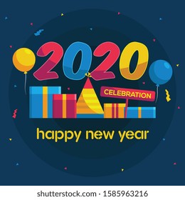 Happy new year 2020 typography with diamond style
